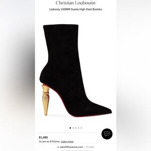 Christian Louboutin Women's Black Gold Lipbooty Suede Booties Size 41
